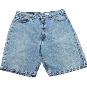 Levis 550 Shorts Men 38 Blue Fade‎ Relaxed Fit Cotton Black Bat Wing Orange Tab